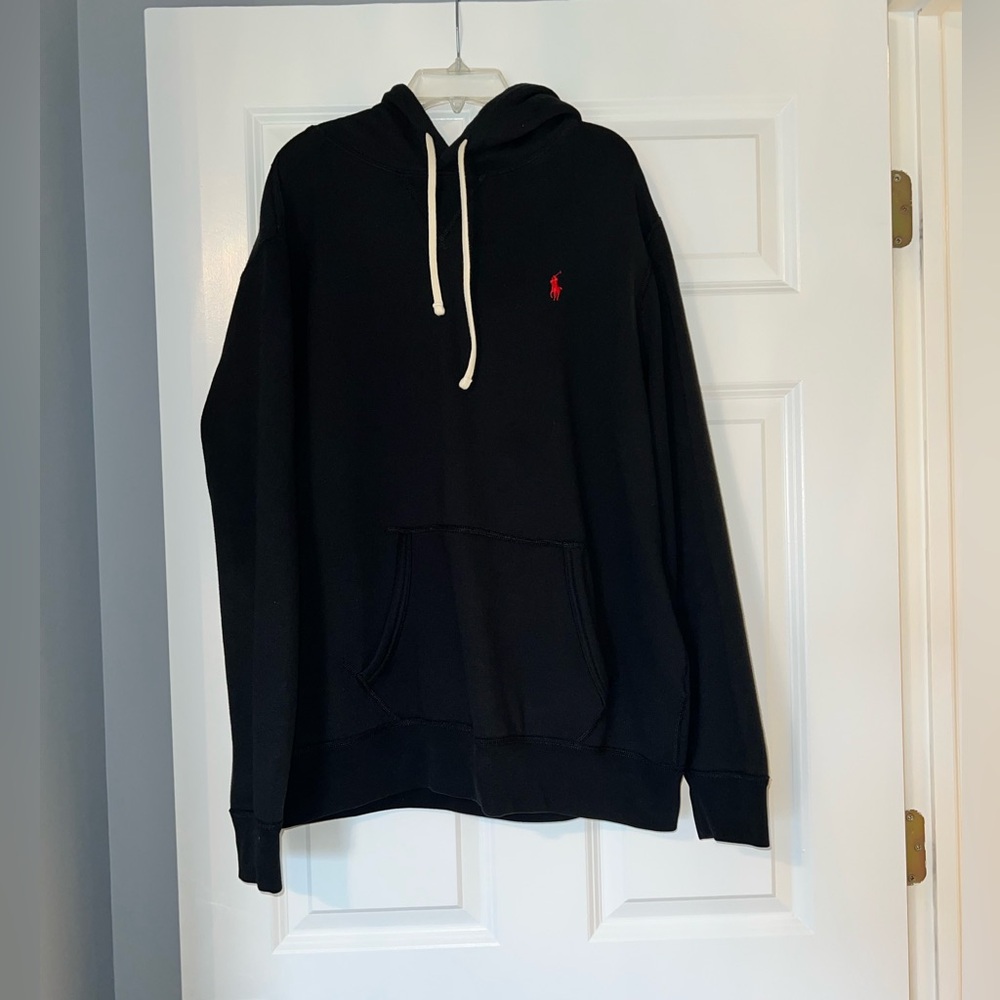 MEN's Polo by Ralph Lauren Black Hoodie with Red Logo very lightly worn